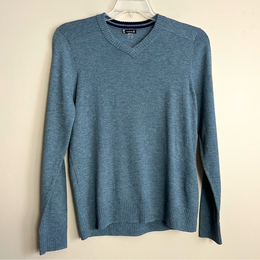 Smartwool Mens Sparwood V-Neck Sweater in Pewter Blue Heather Teal